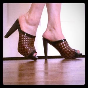 Beautiful Brown & Black Woven Slide Heels